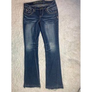 ZCO Size 7 Womens Jeans Stretch Dark Wash Low Rise Flare Raw Hem